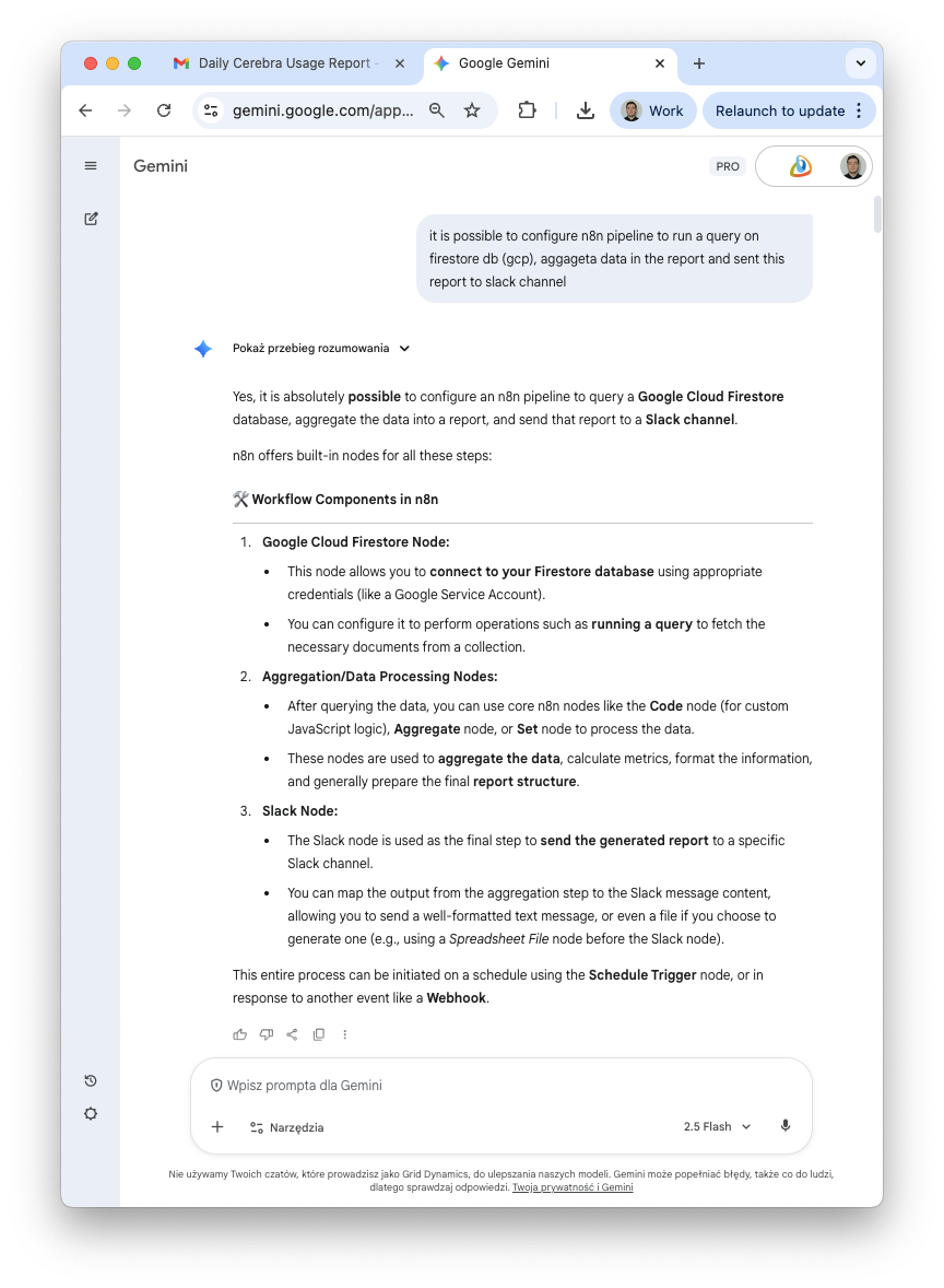 Screenshot showing the initial conversation with Gemini about the architecture