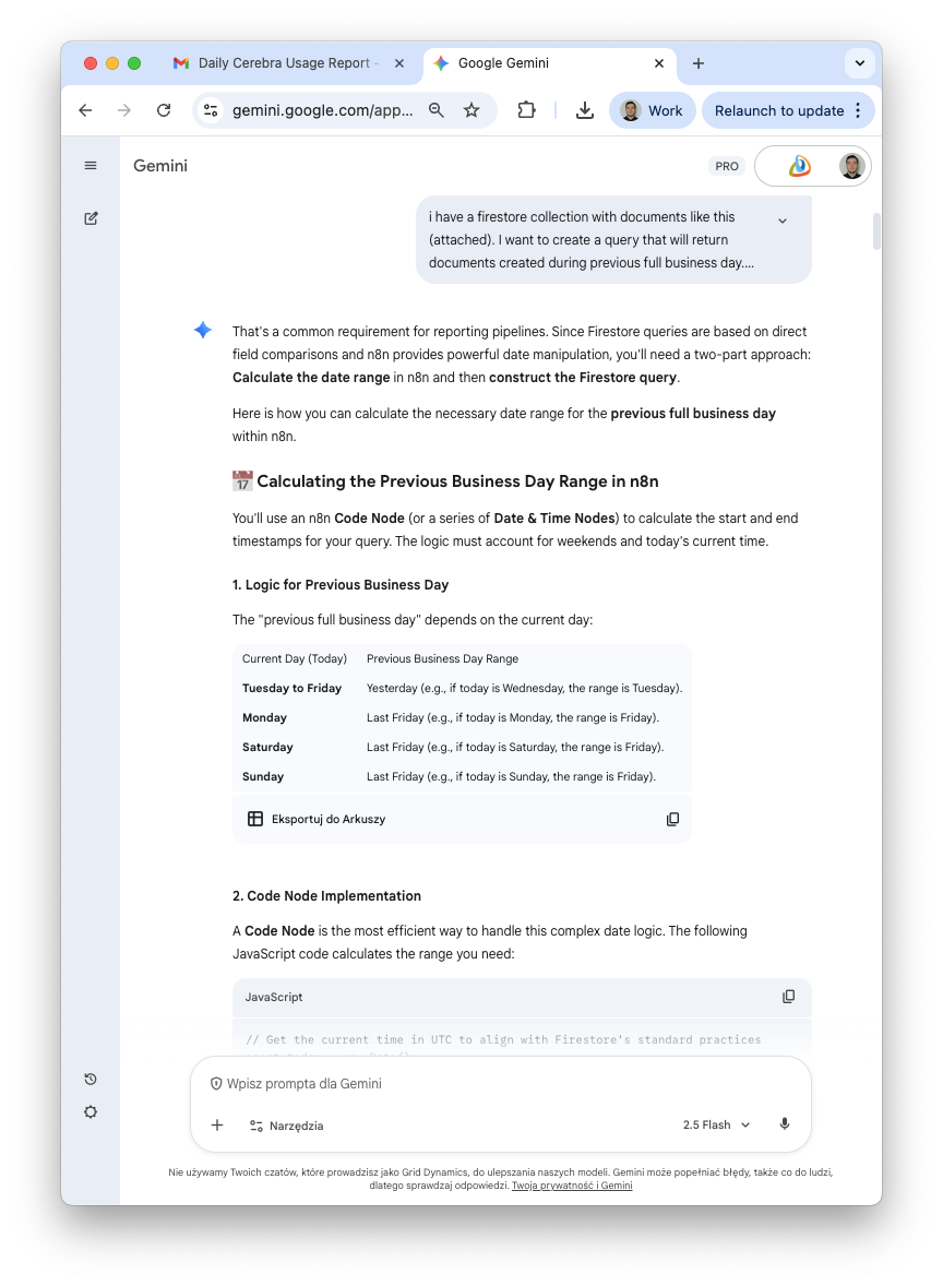 Screenshot showing the initial conversation with Gemini about the architecture